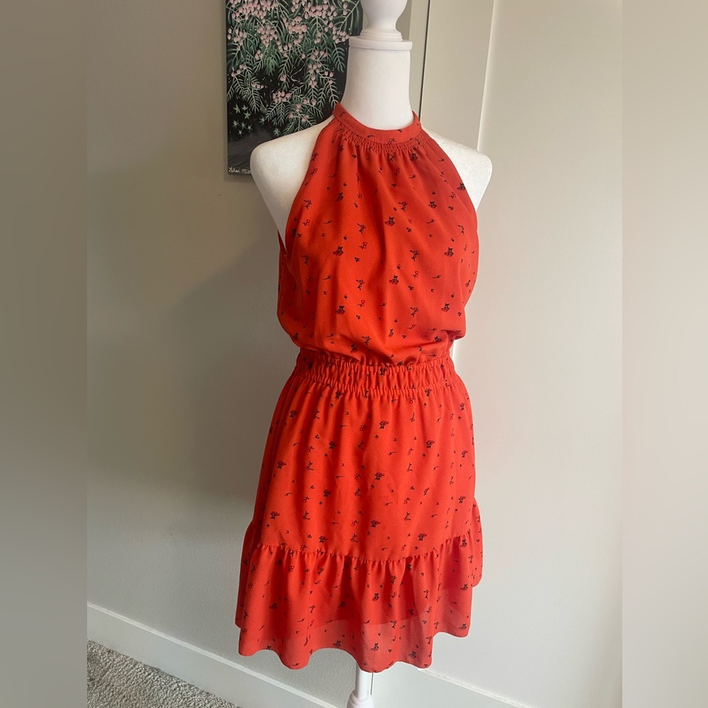 (Sold)orange floral wilfred halter dress